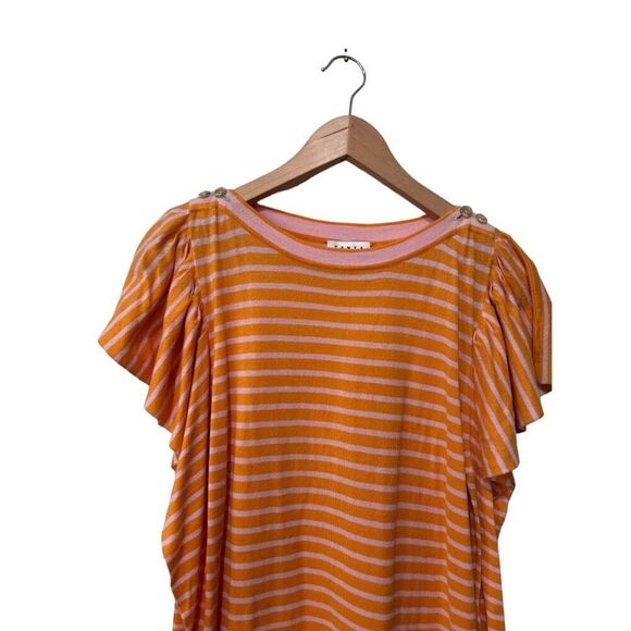 Tanya Taylor Striped Flutter Sleeve Mini Dress Pink Tangerine Orange Size Medium - Picture 3 of 13